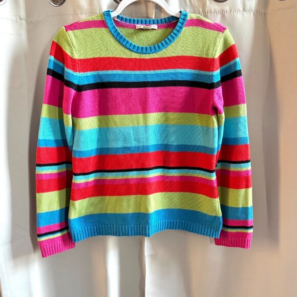 Vtg Casual Corner Womens Medium Sweater Retro 80s 90s Y2K Striped Colorful 19041 - Picture 1 of 8
